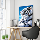 Full Diamond Painting kit - White Tiger Mother and Child