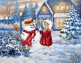 Full Diamond Painting kit - Christmas snowman and beautiful girl