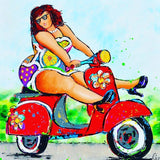 Full Diamond Painting kit - Woman riding a battery car