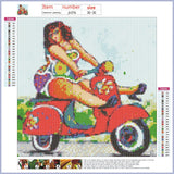 Full Diamond Painting kit - Woman riding a battery car